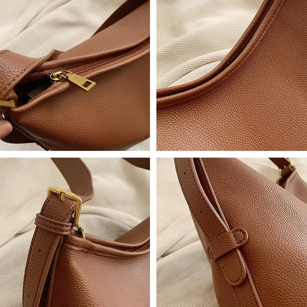 Women Slouchy Hobo Bags Vegan Leather Tote Bag Soft Causal Shoulder Purses 2 Pcs