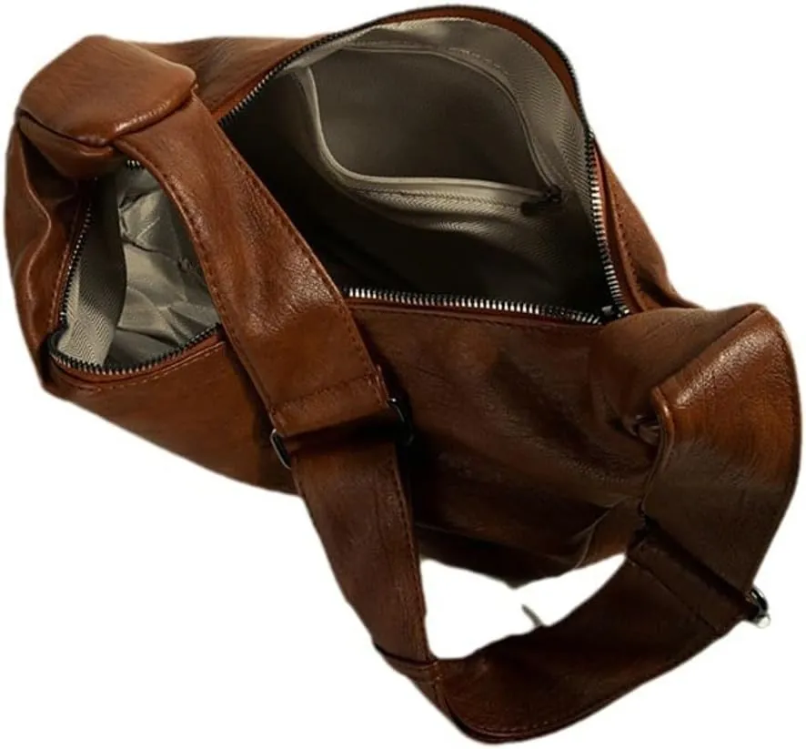 Women Stylish Tote Bag Vintage Large Capacity Shoulder Bag for Work Zipper Top Trendy PU Leather Dumpling Bags 2025