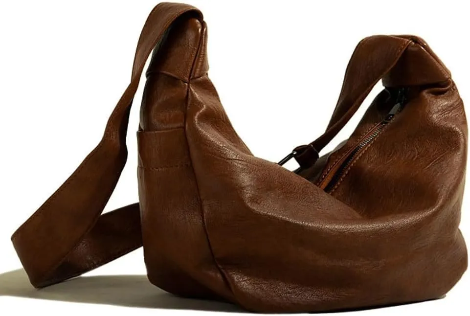 Women Stylish Tote Bag Vintage Large Capacity Shoulder Bag for Work Zipper Top Trendy PU Leather Dumpling Bags 2025
