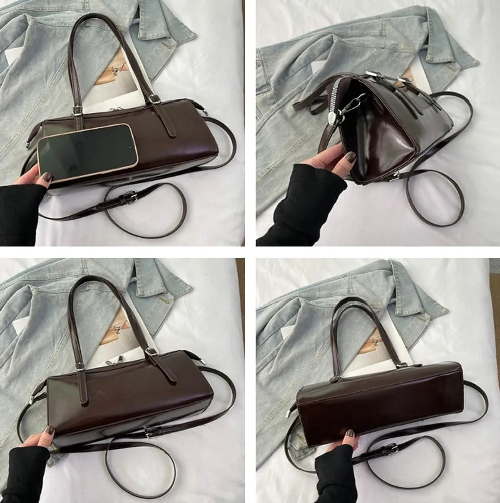 Women Vegan Leather Shoulder Bags Y2K Trendy Tote Purse Vintage Hobo Handbags Crossbody Bag