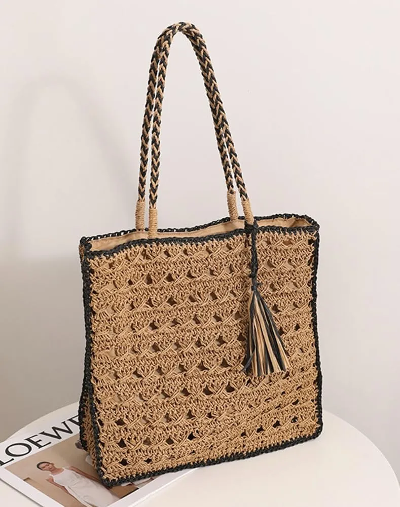 Women's Straw Tote Bag Beach Purse Trendy Woven Top Handle Handbag Large Casual Hobo Shoulder Bags