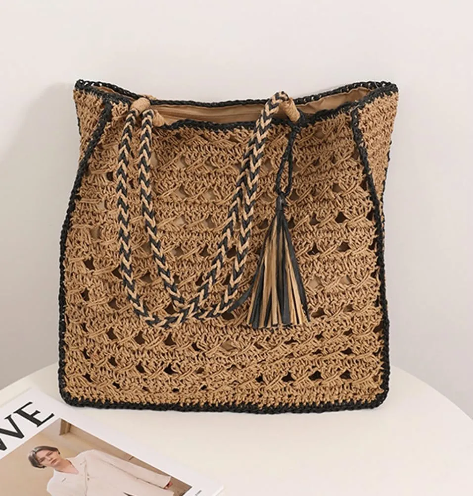 Women's Straw Tote Bag Beach Purse Trendy Woven Top Handle Handbag Large Casual Hobo Shoulder Bags