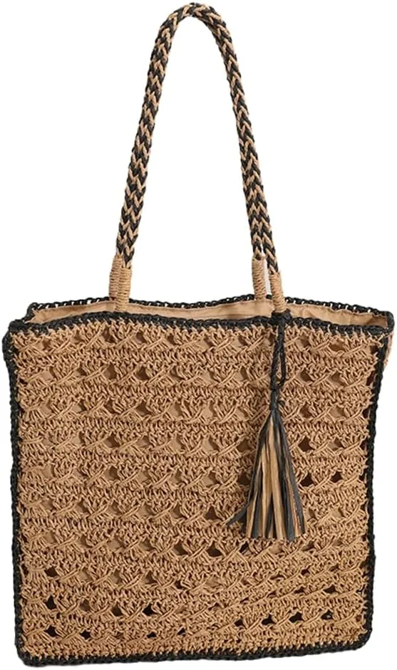 Women's Straw Tote Bag Beach Purse Trendy Woven Top Handle Handbag Large Casual Hobo Shoulder Bags