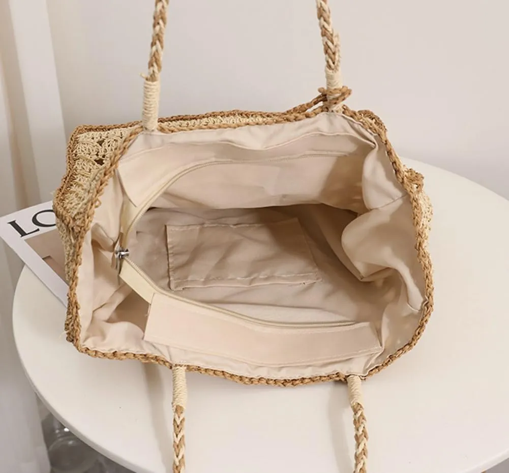 Women's Straw Tote Bag Beach Purse Trendy Woven Top Handle Handbag Large Casual Hobo Shoulder Bags