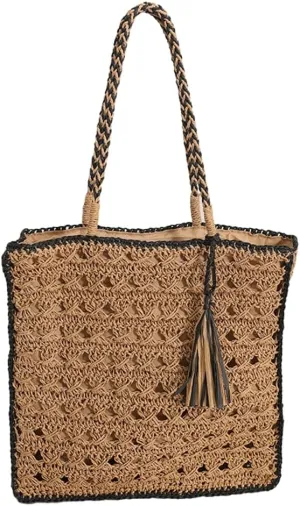 Women's Straw Tote Bag Beach Purse Trendy Woven Top Handle Handbag Large Casual Hobo Shoulder Bags