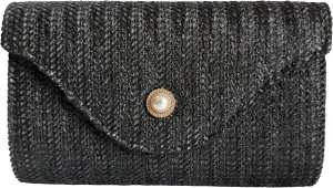 Womens Trendy Straw Clutch Bag Straw Crossbody Bags For Women Summer Vacation Beach Purse Evening Purse With Pearl
