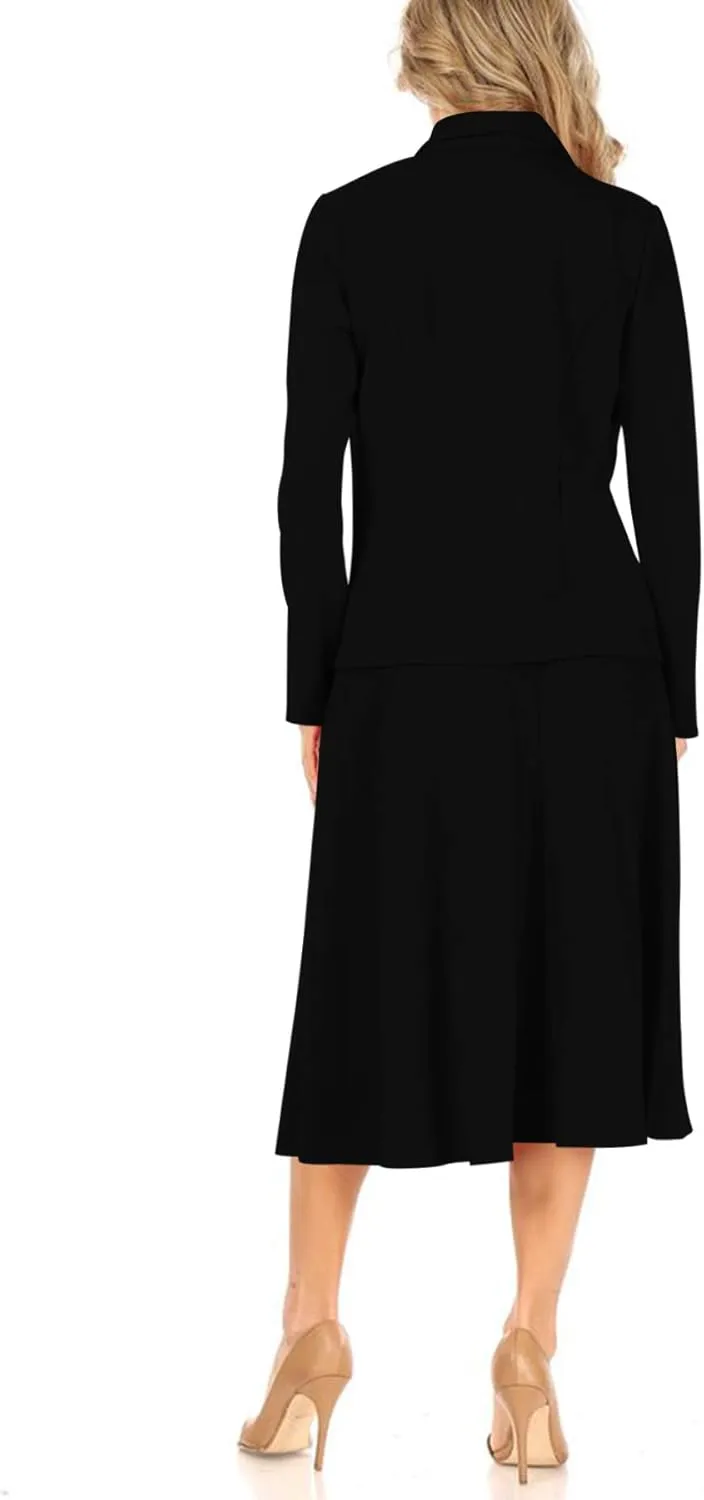 Women's Two Piece Lightweight Solid Long Sleeve Casual Blazer Relaxed A-Line Midi Skirt