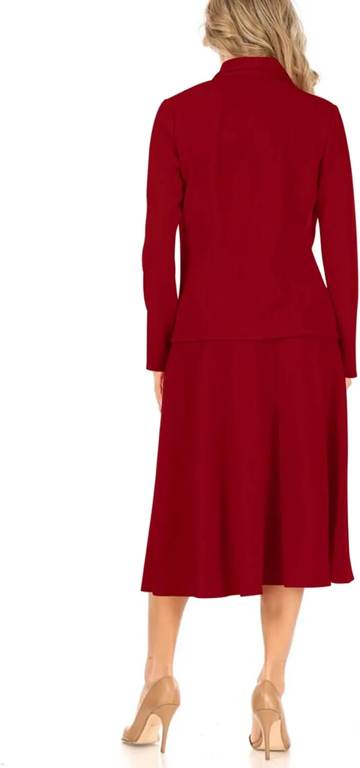 Women's Two Piece Lightweight Solid Long Sleeve Casual Blazer Relaxed A-Line Midi Skirt