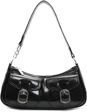 Y2k Hobo Bags Women 90s PU Leather Red Underarm Crescent Shoulder Bag Trendy Punk Crossbody Purse Slouchy Tote Handbag