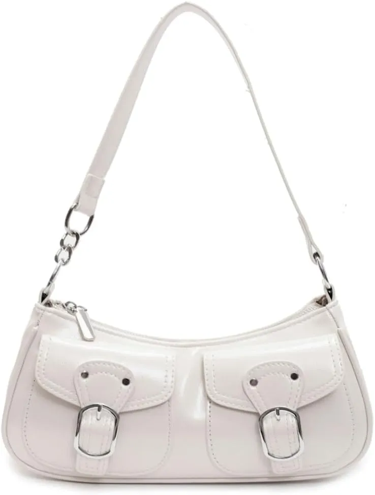 Y2k Hobo Bags Women 90s PU Leather Red Underarm Crescent Shoulder Bag Trendy Punk Crossbody Purse Slouchy Tote Handbag