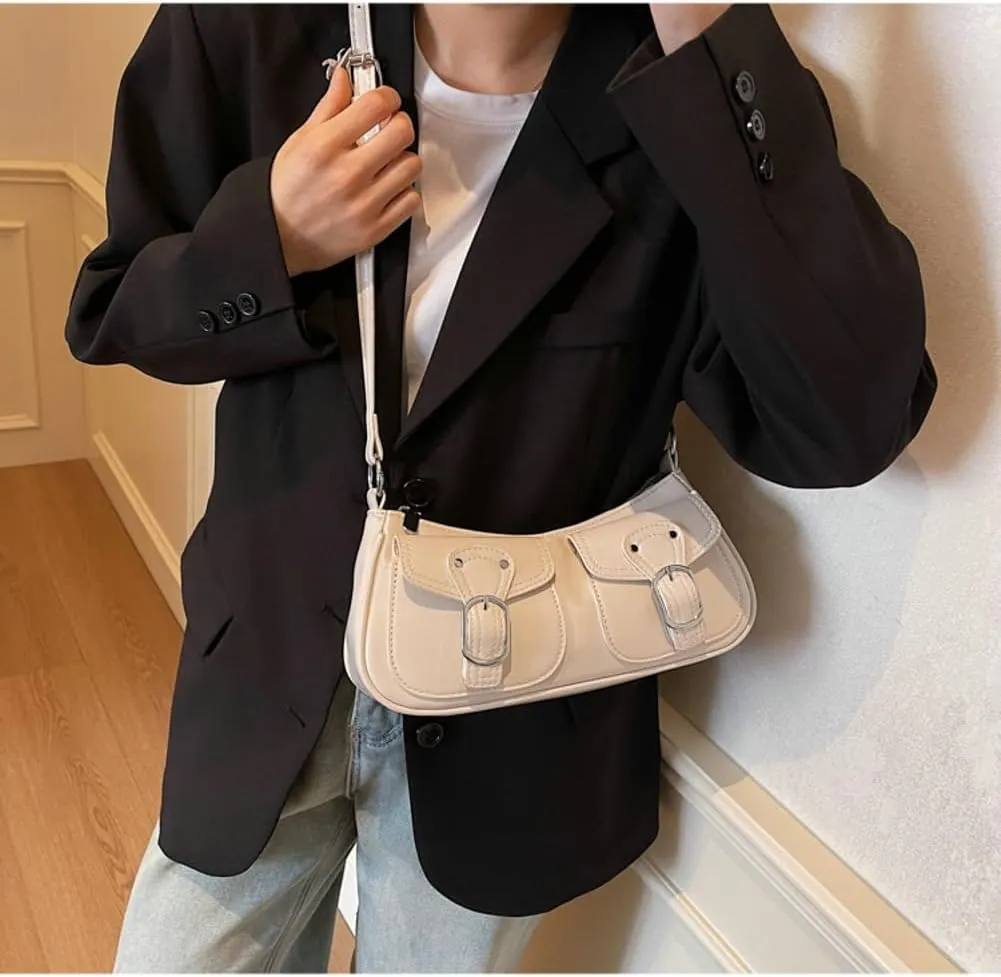 Y2k Hobo Bags Women 90s PU Leather Red Underarm Crescent Shoulder Bag Trendy Punk Crossbody Purse Slouchy Tote Handbag