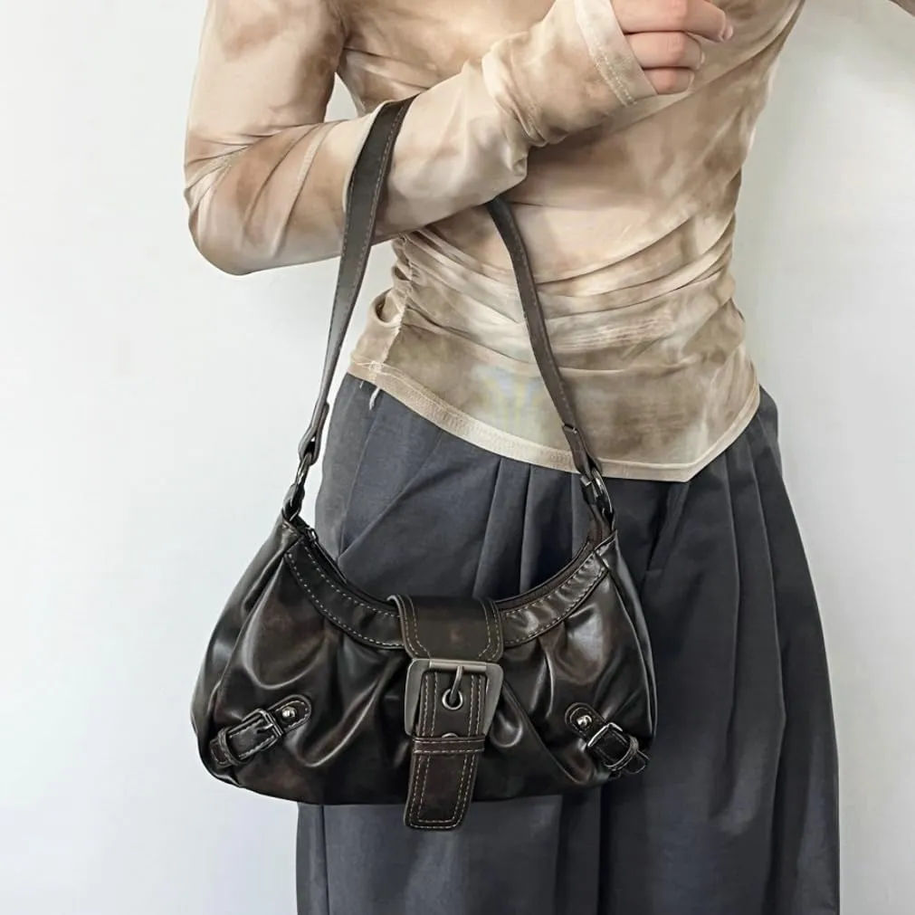 Y2k Hobo Bags Women 90s PU Leather Underarm Crescent Shoulder Bag Trendy Red Punk Crossbody Purse Slouchy Tote Handbag