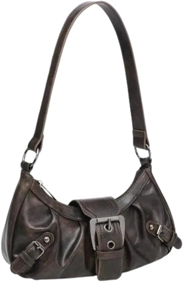 Y2k Hobo Bags Women 90s PU Leather Underarm Crescent Shoulder Bag Trendy Red Punk Crossbody Purse Slouchy Tote Handbag