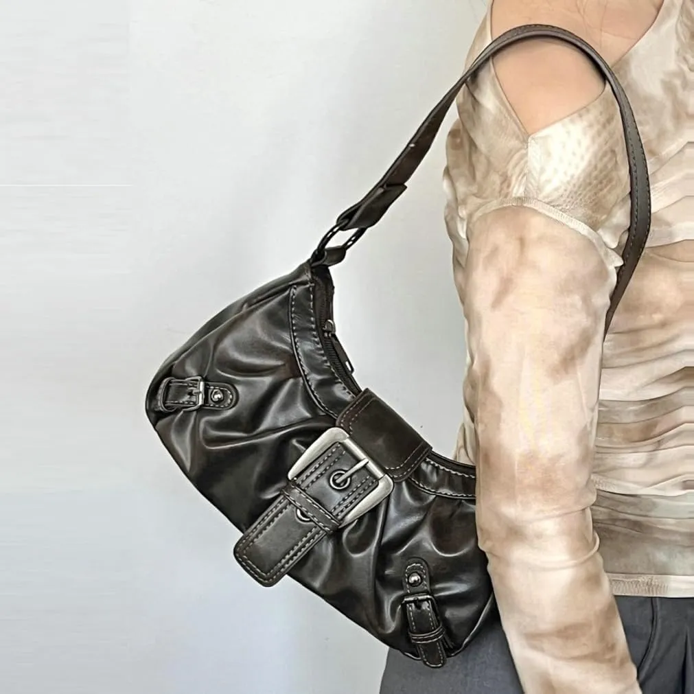Y2k Hobo Bags Women 90s PU Leather Underarm Crescent Shoulder Bag Trendy Red Punk Crossbody Purse Slouchy Tote Handbag
