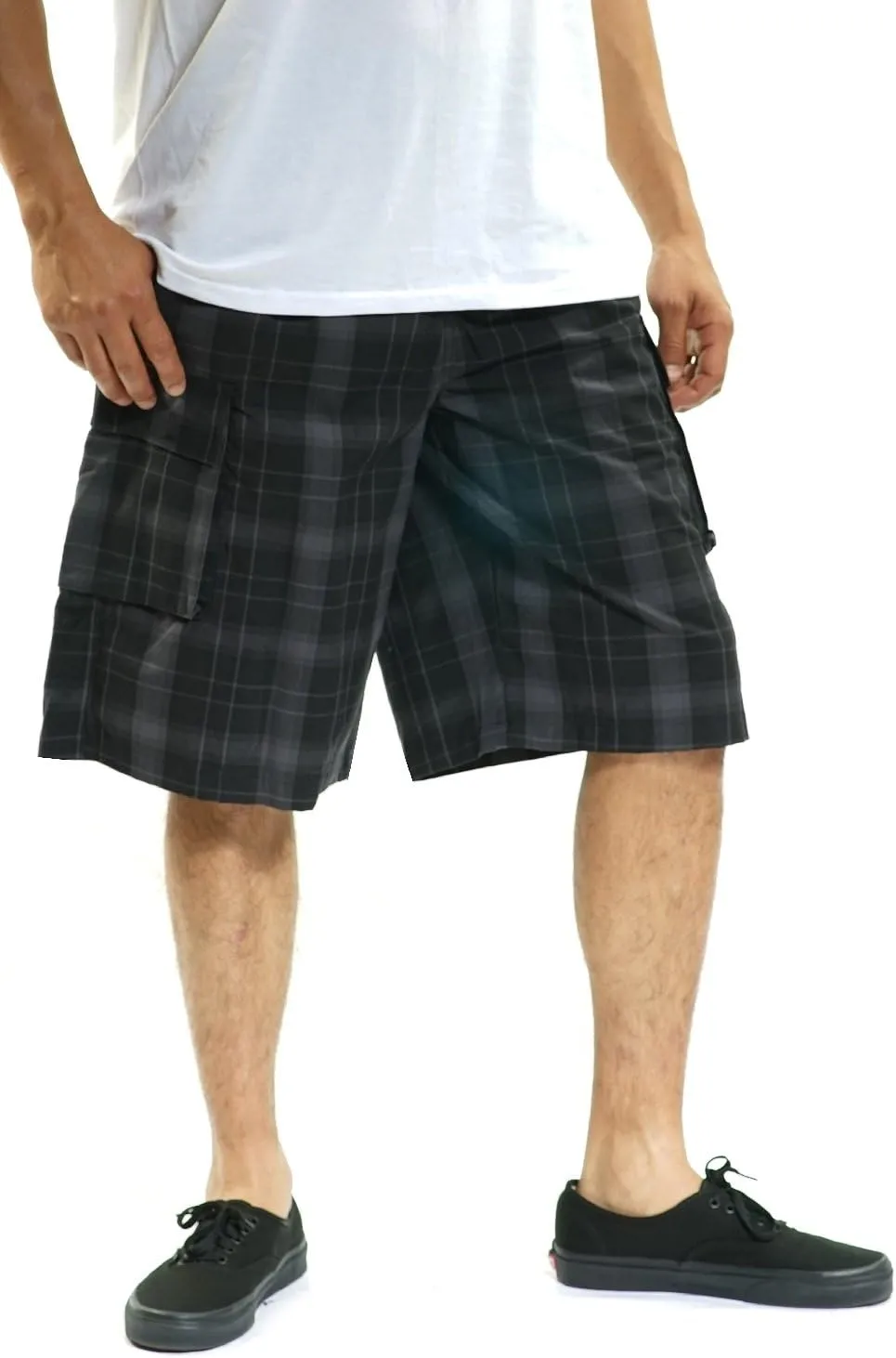 YAGO Men's Elastic Waist Drawstring Relaxed Fit Plaid Cargo Shorts S-5XL