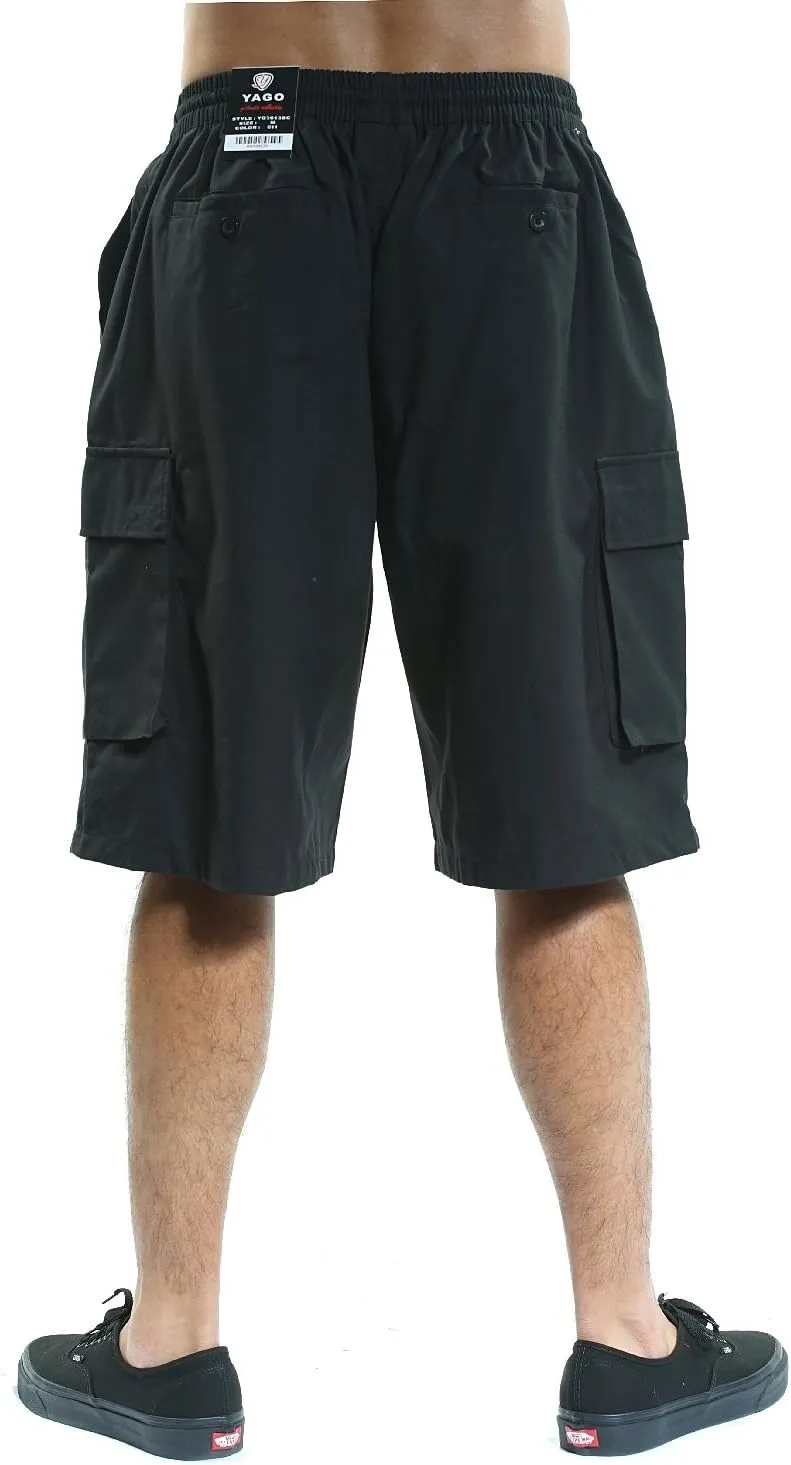YAGO Men's Elastic Waist Drawstring Relaxed Fit Plaid Cargo Shorts S-5XL