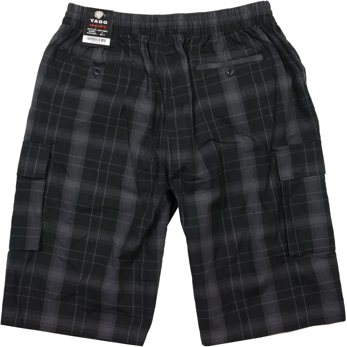 YAGO Men's Elastic Waist Drawstring Relaxed Fit Plaid Cargo Shorts S-5XL