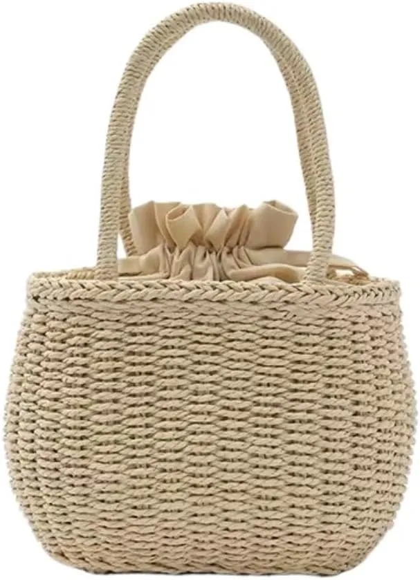 YELLOOP Drawstring Straw Bag Small Crossbody Purses Women Y2k Beach Crochet Bucket Bags Cute Purse Trendy 2025 Summer