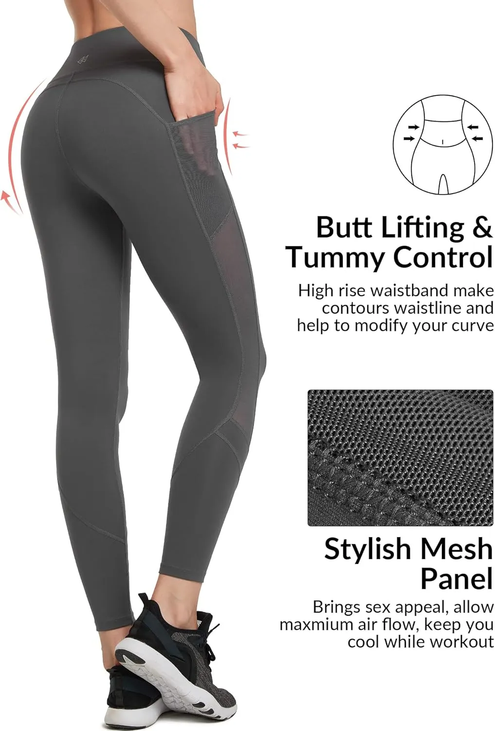 Yvette Leggings for Women with Pockets Butt Lift, High Waisted, Tummy Control, Buttery Soft, Mesh Panel Workout Running