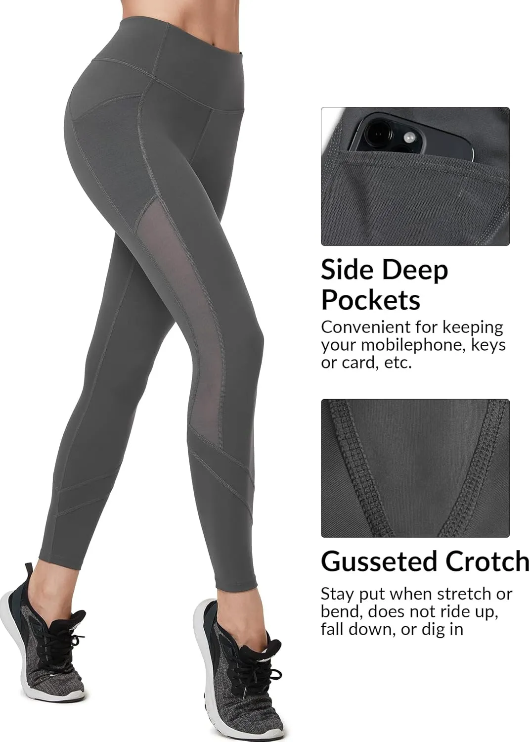 Yvette Leggings for Women with Pockets Butt Lift, High Waisted, Tummy Control, Buttery Soft, Mesh Panel Workout Running