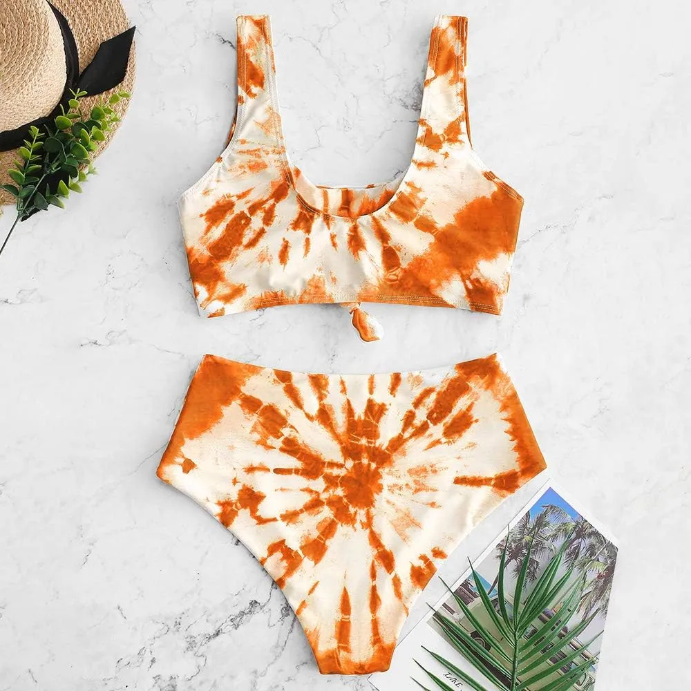 ZAFUL Women's High Waisted Tankini Swimsuit Scoop Neck Ruched Bikini Set Tummy Control Knot Two Pieces Bathing Suit